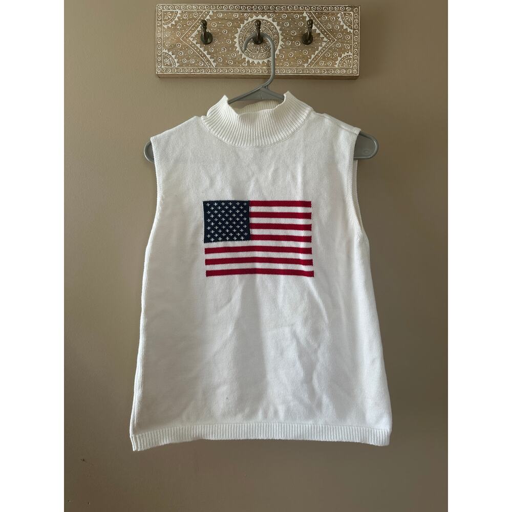Crystal Kobe Women's American Flag Knit Sleevless Mock Neck Sweater